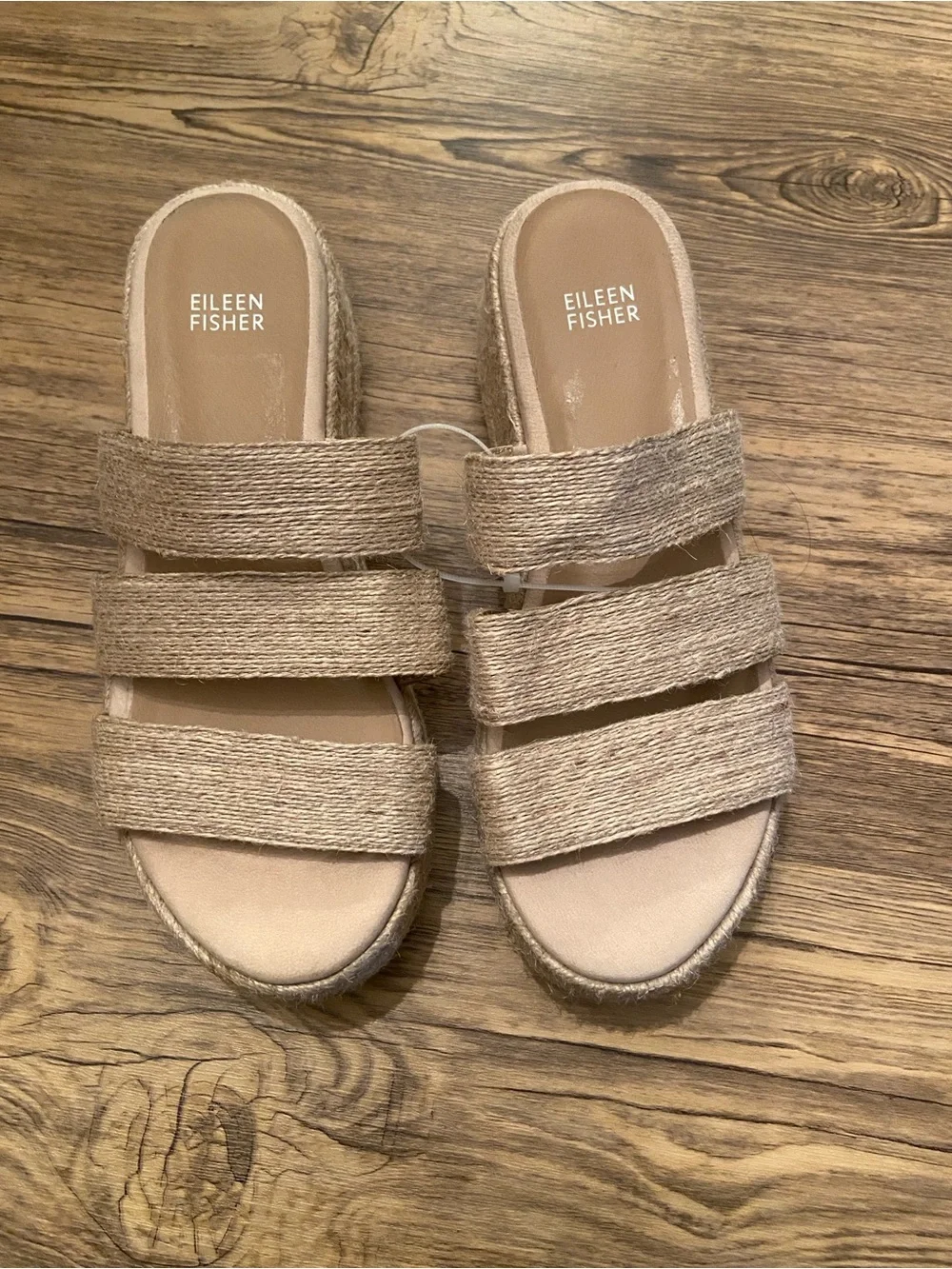 Eileen Fisher-Women’s Beige Jute Rope Platform Slide Sandals SlipOn NWOT Size 8